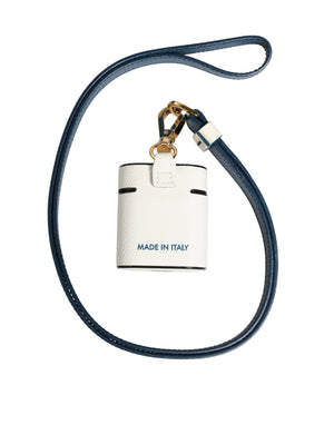 White Calf Leather Logo Flip Holder Strap Airpods Case