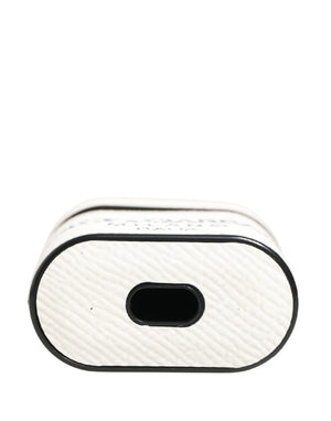 White Calf Leather Logo Flip Holder Strap Airpods Case