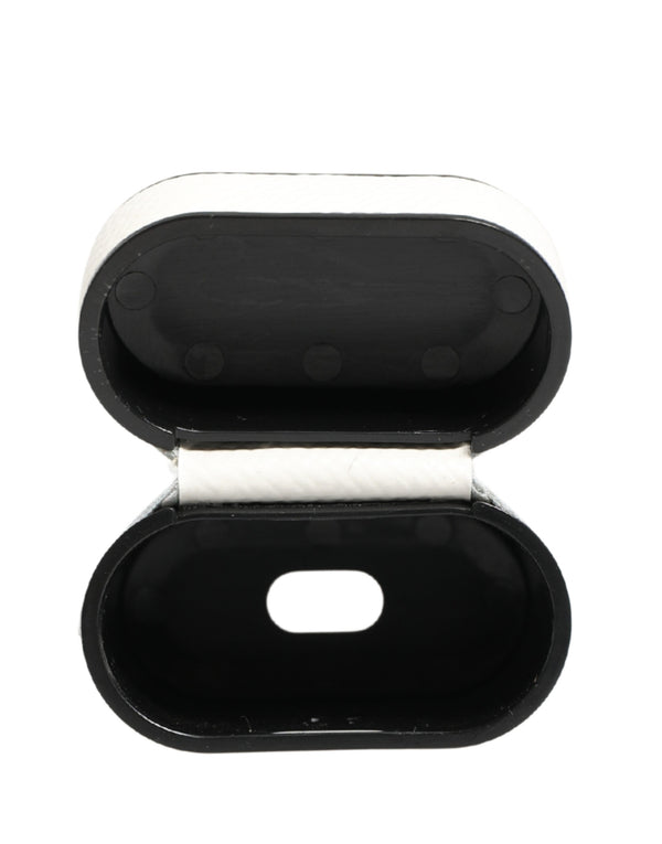 White Calf Leather Logo Flip Holder Strap Airpods Case