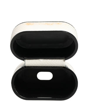 White Calf Leather Logo Flip Holder Strap Airpods Case