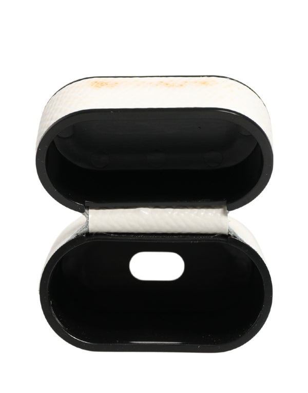 White Calf Leather Logo Flip Holder Strap Airpods Case