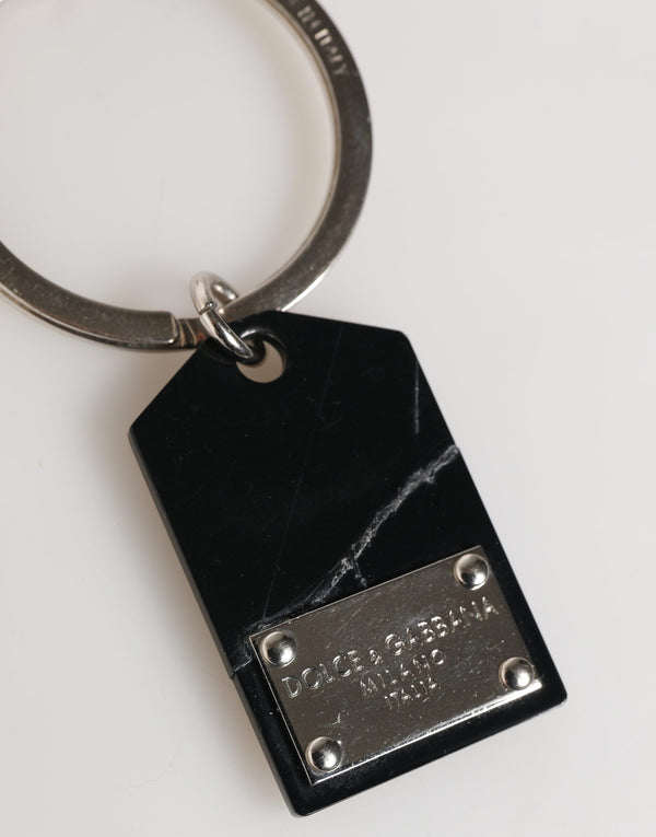 Black Silver Brass LogoPlaque Metal Ring Keyring  Keychain