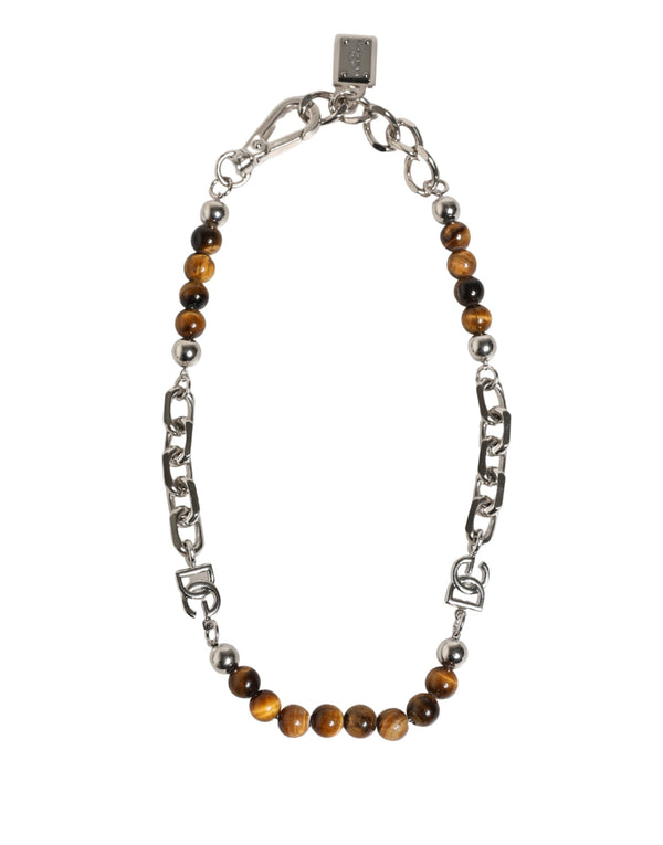 Silver Tone Brass Chain Beaded Gem DG Logo Bracelet