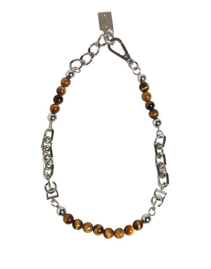 Silver Tone Brass Chain Beaded Gem DG Logo Bracelet