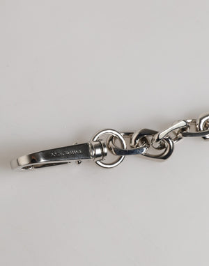 Silver Tone Chain Lobster Clasp Logo Gray Pearls Bracelet