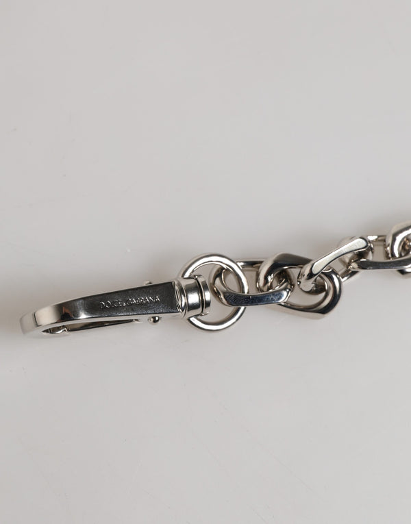 Silver Tone Chain Lobster Clasp Logo Gray Pearls Bracelet