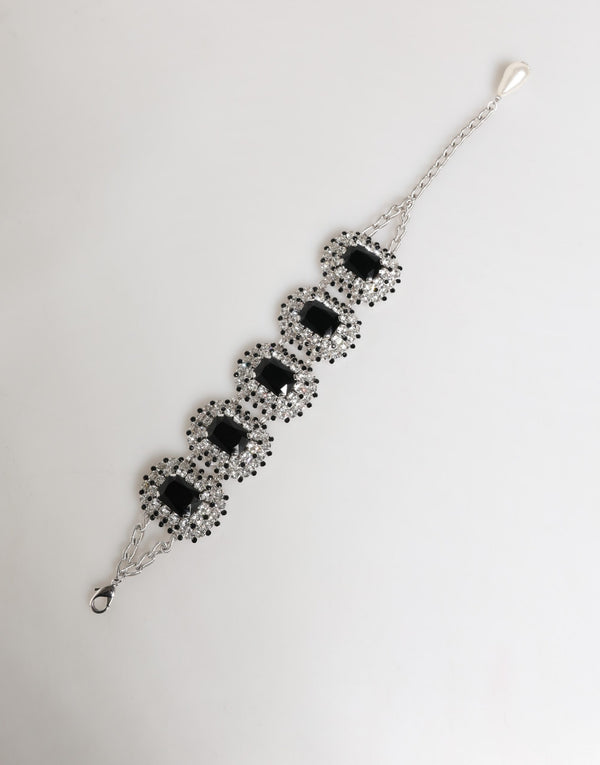 Silver Tone Brass Chain Crystal Embellished Bracelet