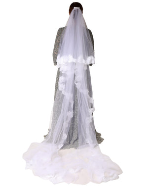 White Floral LaceNylon Floor Length 3M Long Veil