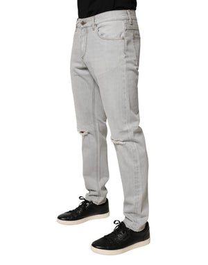 Light Gray Ripped Cotton Regular Denim Jeans