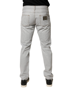 Light Gray Ripped Cotton Regular Denim Jeans