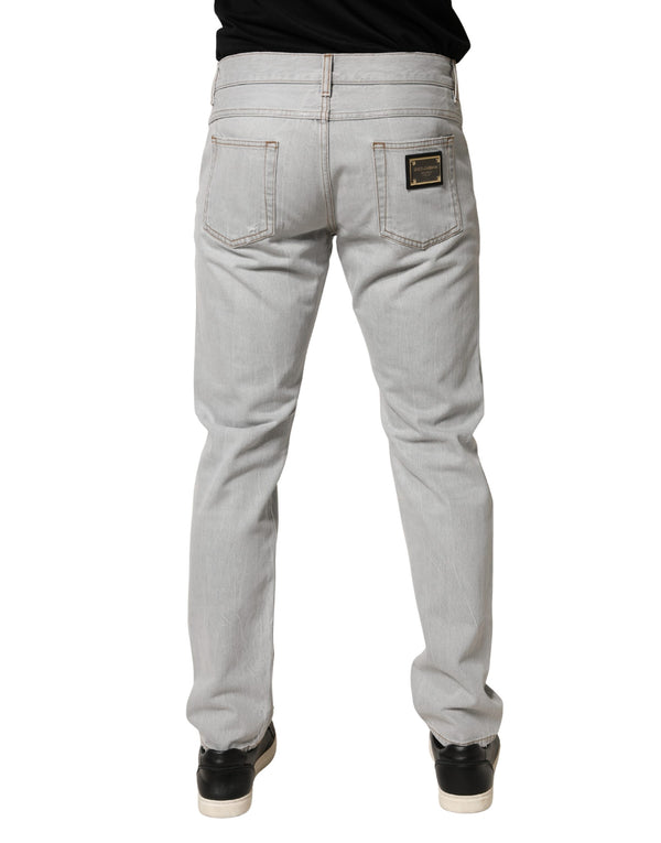 Light Gray Ripped Cotton Regular Denim Jeans