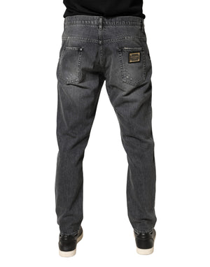 Dark Gray Tattered Cotton Loose Denim Jeans