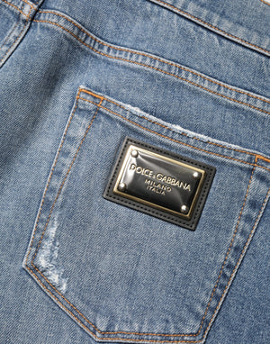 Blue Tattered Slim Fit Cotton Denim Jeans