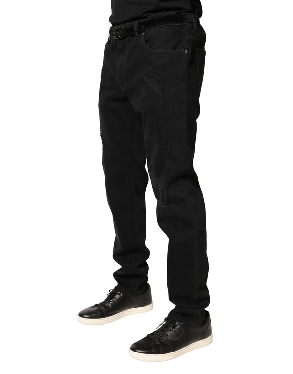 Black Tattered Skinny Cotton Denim Jeans