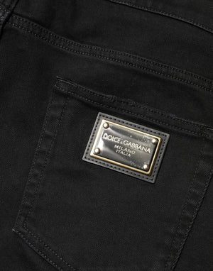 Black Tattered Skinny Cotton Denim Jeans