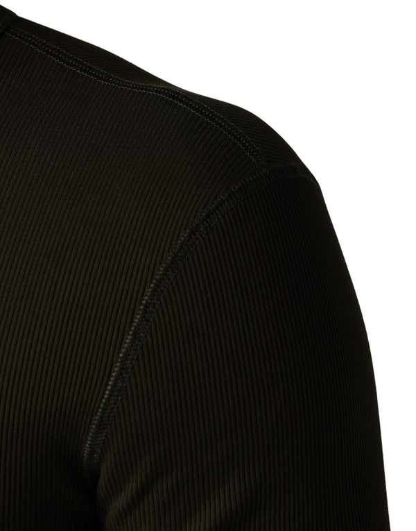 Brown Cotton Buttoned Henley Pullover Sweater