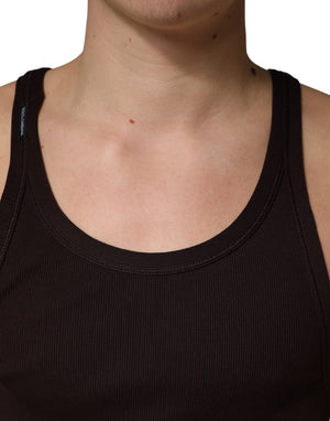 Brown Sleeveless Round Neck Tank Top T-shirt