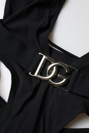 Black DG Nylon One-Piece Swimsuit Swimwear