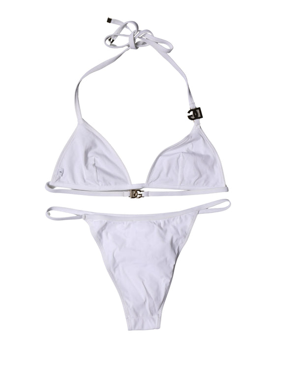 White Logo Swimsuit 2 Piece Top Bottom Swimwear