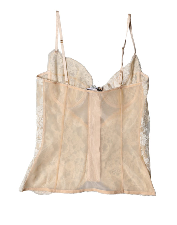 Beige Floral Lace Corset Lingerie Underwear