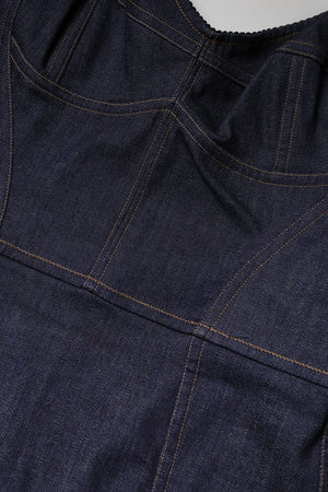 Dark Blue Cotton Denim Sheath Midi Dress