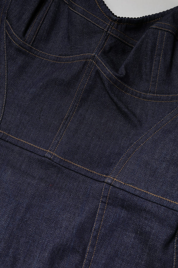Dark Blue Cotton Denim Sheath Midi Dress