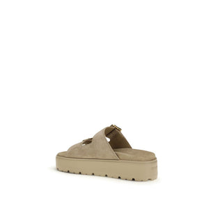 Beige Calf Leather Bos Taurus Platform Sandals