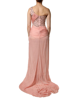 Pink Embellished One Shoulder Maxi Dress