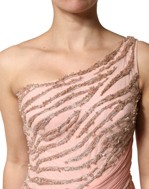 Pink Embellished One Shoulder Maxi Dress