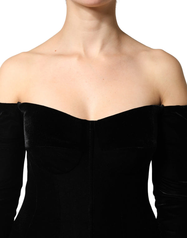 Black Off Shoulder Bodycon Long Gown Dress