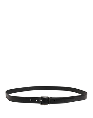 Men Black Classic Leather Metal Buckle Belt