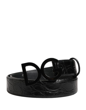 Men Black Exotic Leather Logo Buckle Belt