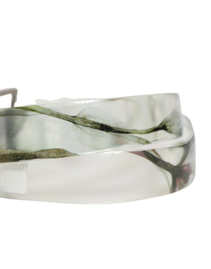Men White Floral PVC Silver Metal Buckle Belt