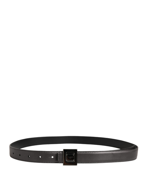 Men Silver Classic Leather Square Buckle Belt