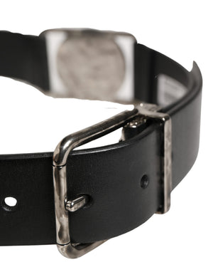 Men Black Classic Leather Metal Buckle Belt