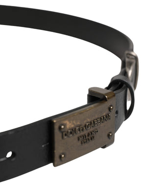 Men Black Classic Leather Logo Buckle Belt