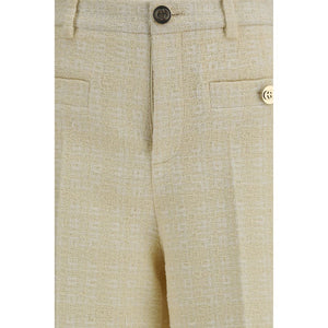 Beige Cotton Casual Pants