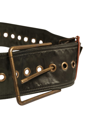Men Black Wide Leather DG Metal Buckle Belt