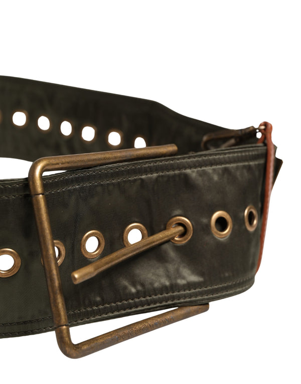 Men Black Wide Leather DG Metal Buckle Belt