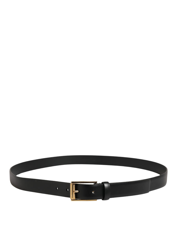 Men Black Classic Leather Metal Buckle Belt