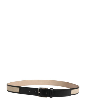 Men Beige Woven Leather Metal Buckle Belt