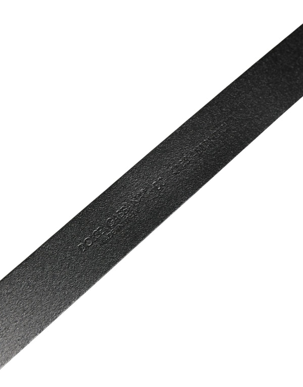 Men Black Classic Leather Logo Buckle Belt