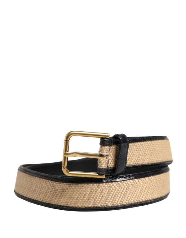 Men Beige Braided Leather Metal Buckle Belt