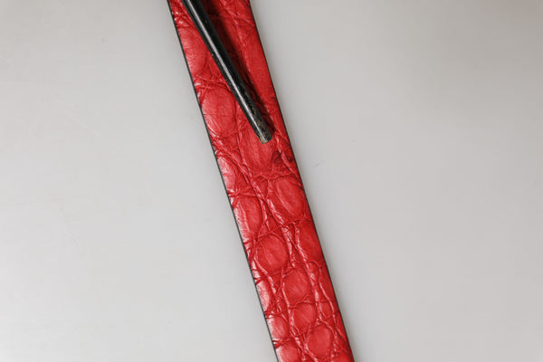 Men Red Exotic Leather Metal Buckle Belt