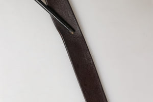 Men Brown Calf Leather Logo Metal Buckle Belt