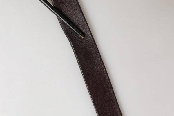 Men Brown Calf Leather Logo Metal Buckle Belt