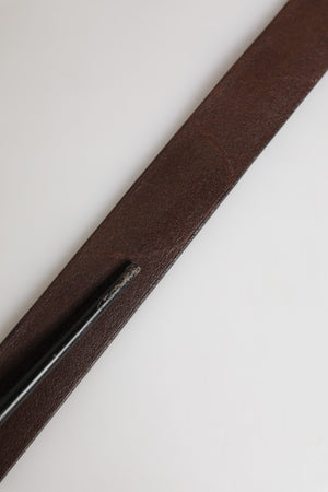 Men Brown Calf Leather Logo Metal Buckle Belt