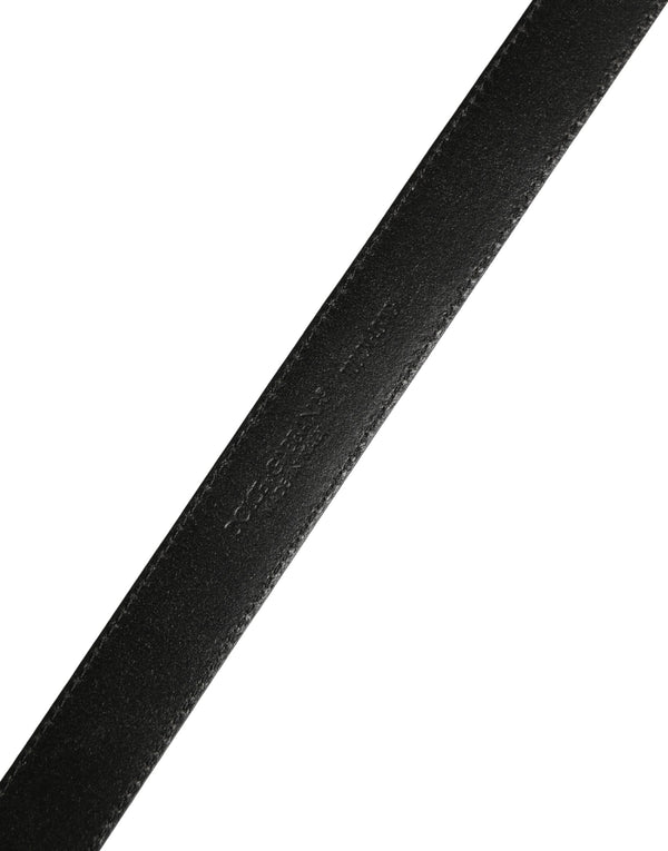 Men Black Calf Leather Logo Metal Buckle Belt