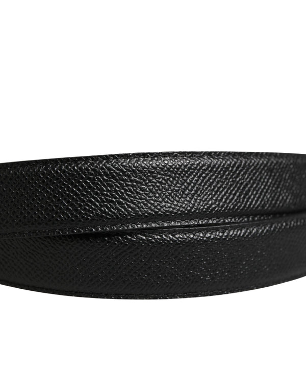Men Black Calf Leather Logo Metal Buckle Belt