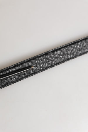 Men Black Calf Leather Logo Metal Buckle Belt
